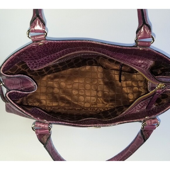 KATE SPADE Purple Stevie Carlsbad Leather Bag Embossed Croc Double Handles Purse - Picture 9 of 13
